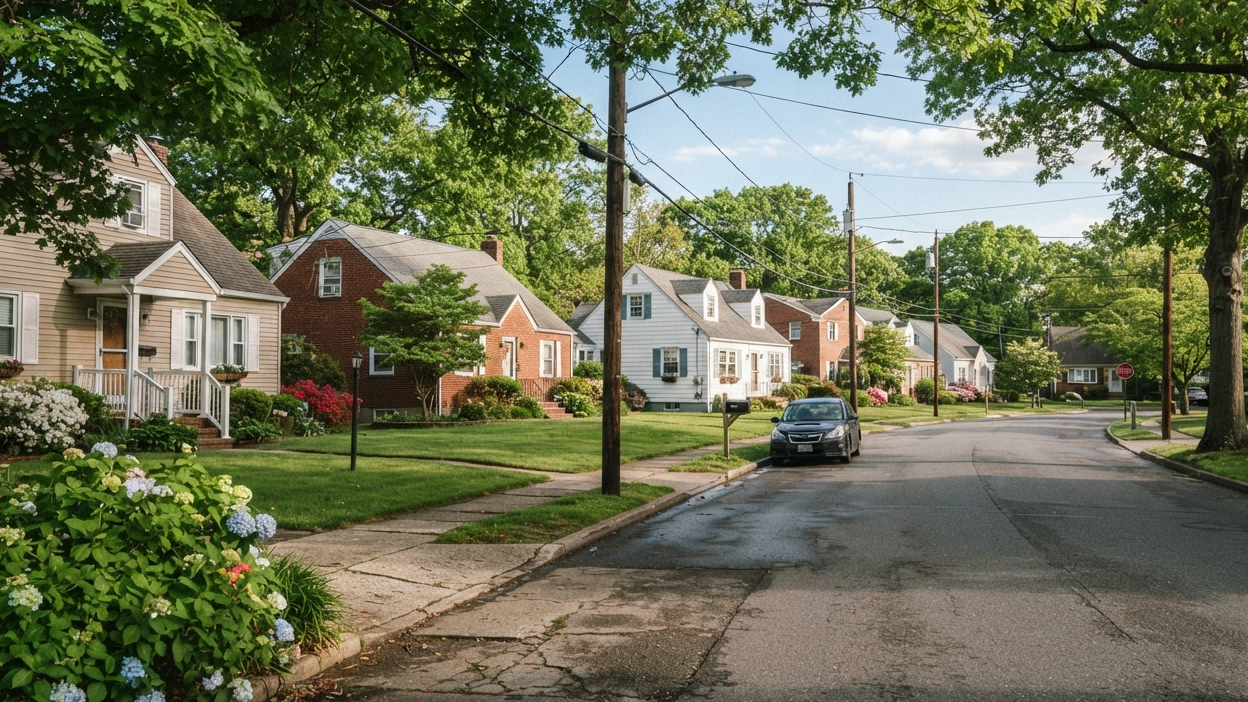 Vineland, New Jersey Quiet tree-lined residential street with traditional homes in Vineland, New Jersey.